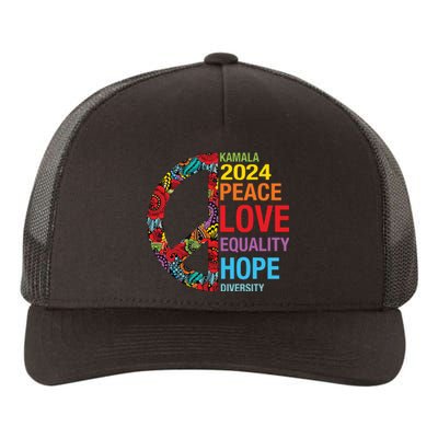 Kamala 2024 Peace Love Equality Hope Diversity Yupoong Adult 5-Panel Trucker Hat