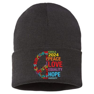 Kamala 2024 Peace Love Equality Hope Diversity Sustainable Knit Beanie