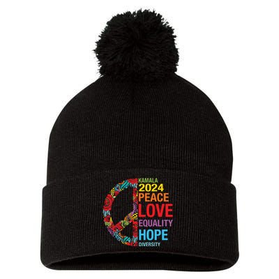 Kamala 2024 Peace Love Equality Hope Diversity Pom Pom 12in Knit Beanie