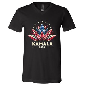 Kamalaharris 2024 Presidential Campaign American Lotus V-Neck T-Shirt