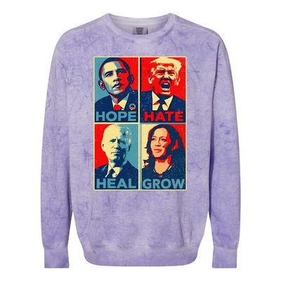 Kamalaharris 2024 President Campaign Hope Hate Heal Grow Colorblast Crewneck Sweatshirt