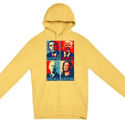 Kamalaharris 2024 President Campaign Hope Hate Heal Grow Premium Pullover Hoodie