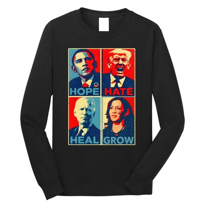 Kamalaharris 2024 President Campaign Hope Hate Heal Grow Long Sleeve Shirt