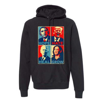 Kamalaharris 2024 President Campaign Hope Hate Heal Grow Premium Hoodie