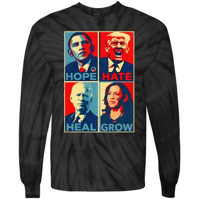 Kamalaharris 2024 President Campaign Hope Hate Heal Grow Tie-Dye Long Sleeve Shirt