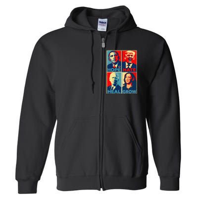 Kamalaharris 2024 President Campaign Hope Hate Heal Grow Full Zip Hoodie