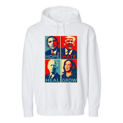 Kamalaharris 2024 President Campaign Hope Hate Heal Grow Garment-Dyed Fleece Hoodie