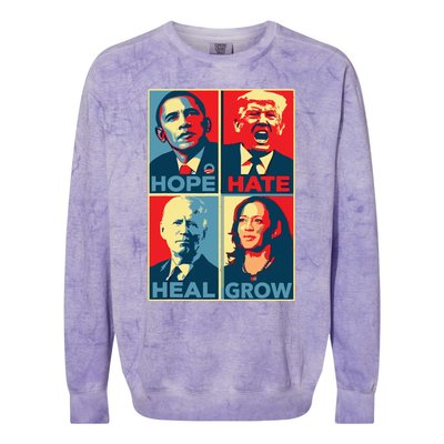 Kamalaharris 2024 President Campaign Hope Hate Heal Grow Colorblast Crewneck Sweatshirt