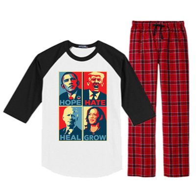 Kamalaharris 2024 President Campaign Hope Hate Heal Grow Raglan Sleeve Pajama Set