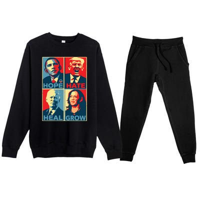 Kamalaharris 2024 President Campaign Hope Hate Heal Grow Premium Crewneck Sweatsuit Set