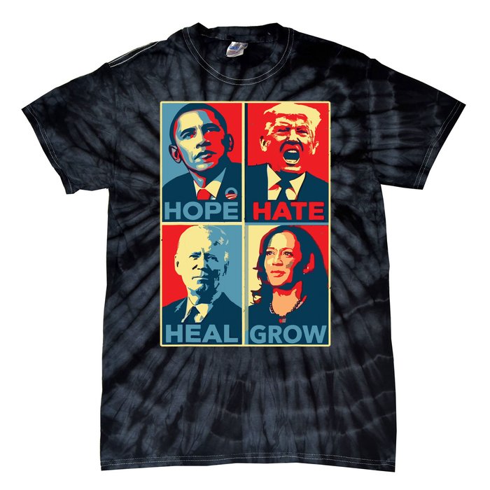 Kamalaharris 2024 President Campaign Hope Hate Heal Grow Tie-Dye T-Shirt