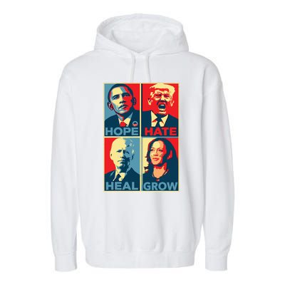 Kamalaharris 2024 President Campaign Hope Hate Heal Grow Garment-Dyed Fleece Hoodie