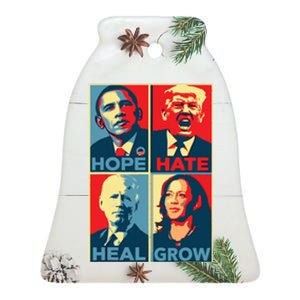 Kamalaharris 2024 President Campaign Hope Hate Heal Grow Ceramic Bell Ornament