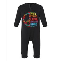 Kamala 2024 Peace Love Equality Hope Diversity Infant Fleece One Piece