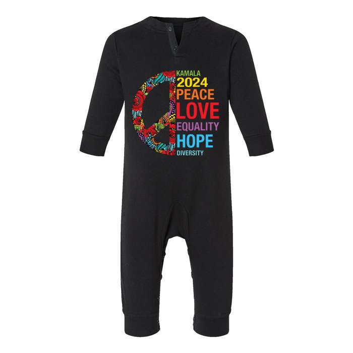 Kamala 2024 Peace Love Equality Hope Diversity Infant Fleece One Piece