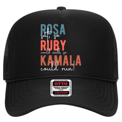 Kamala 2024 Rosa Sat High Crown Mesh Back Trucker Hat