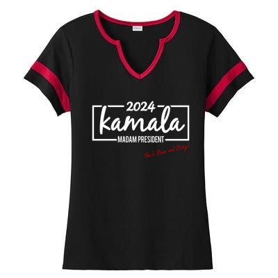 Kamala 2024 She Is Down And Dirty Ladies Halftime Notch Neck Tee