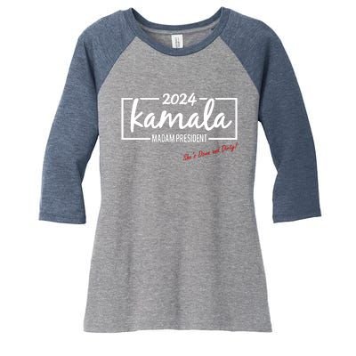 Kamala 2024 She Is Down And Dirty Women's Tri-Blend 3/4-Sleeve Raglan Shirt