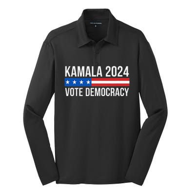 Kamala 2024 Vote Democracy Gift Silk Touch Performance Long Sleeve Polo