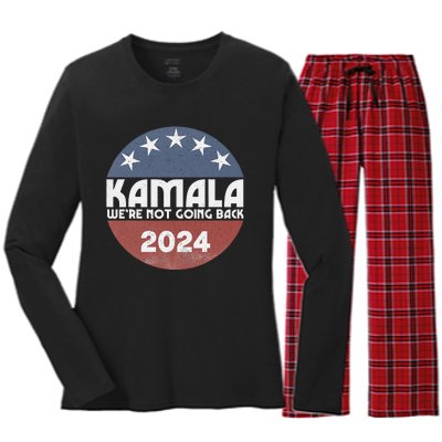 Kamala 2024 WeRe Not Going Back Slogan Vintage Distressed Women's Long Sleeve Flannel Pajama Set 