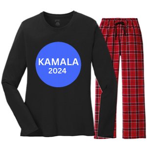 Kamala 2024 With Large Dot In Blue Women's Long Sleeve Flannel Pajama Set 