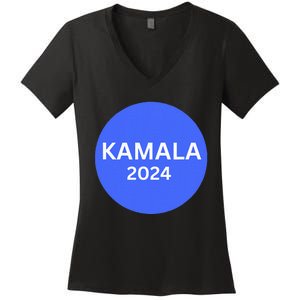 Kamala 2024 With Large Dot In Blue Women's V-Neck T-Shirt