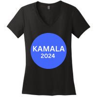 Kamala 2024 With Large Dot In Blue Women's V-Neck T-Shirt