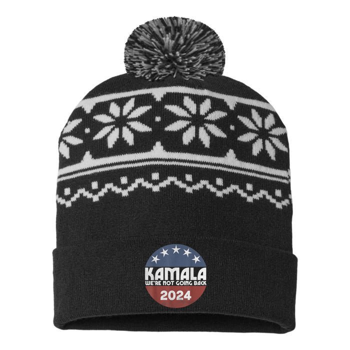 Kamala 2024 Were Not Going Back Slogan Vintage Distressed USA-Made Snowflake Beanie