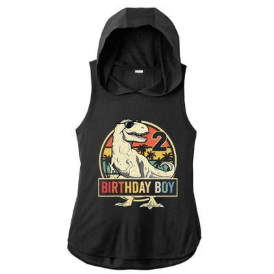 Kids 2 Year Old 2nd Birthday Boy T Rex Dinosaur Ladies PosiCharge Tri-Blend Wicking Draft Hoodie Tank