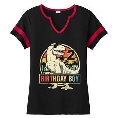 Kids 2 Year Old 2nd Birthday Boy T Rex Dinosaur Ladies Halftime Notch Neck Tee