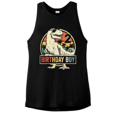 Kids 2 Year Old 2nd Birthday Boy T Rex Dinosaur Ladies PosiCharge Tri-Blend Wicking Tank