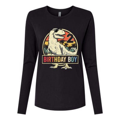 Kids 2 Year Old 2nd Birthday Boy T Rex Dinosaur Womens Cotton Relaxed Long Sleeve T-Shirt