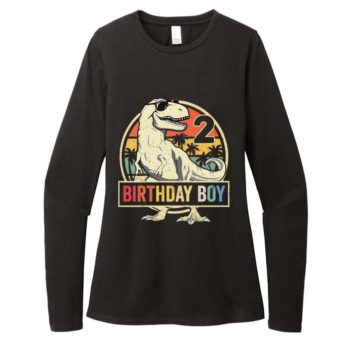 Kids 2 Year Old 2nd Birthday Boy T Rex Dinosaur Womens CVC Long Sleeve Shirt