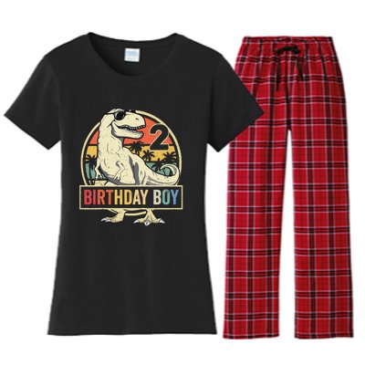 Kids 2 Year Old 2nd Birthday Boy T Rex Dinosaur Women's Flannel Pajama Set