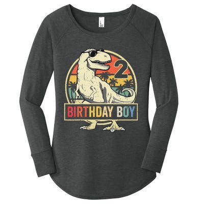 Kids 2 Year Old 2nd Birthday Boy T Rex Dinosaur Women's Perfect Tri Tunic Long Sleeve Shirt