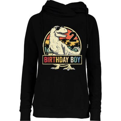 Kids 2 Year Old 2nd Birthday Boy T Rex Dinosaur Womens Funnel Neck Pullover Hood