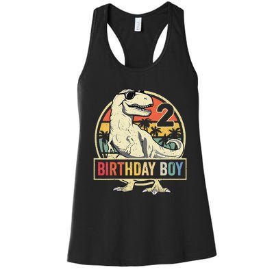 Kids 2 Year Old 2nd Birthday Boy T Rex Dinosaur Women's Racerback Tank