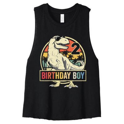 Kids 2 Year Old 2nd Birthday Boy T Rex Dinosaur Women's Racerback Cropped Tank