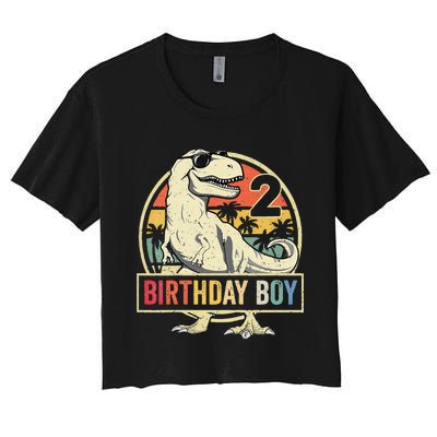 Kids 2 Year Old 2nd Birthday Boy T Rex Dinosaur Women's Crop Top Tee