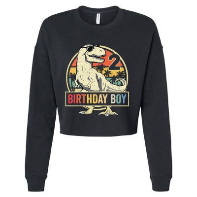 Kids 2 Year Old 2nd Birthday Boy T Rex Dinosaur Cropped Pullover Crew