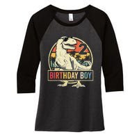 Kids 2 Year Old 2nd Birthday Boy T Rex Dinosaur Women's Tri-Blend 3/4-Sleeve Raglan Shirt