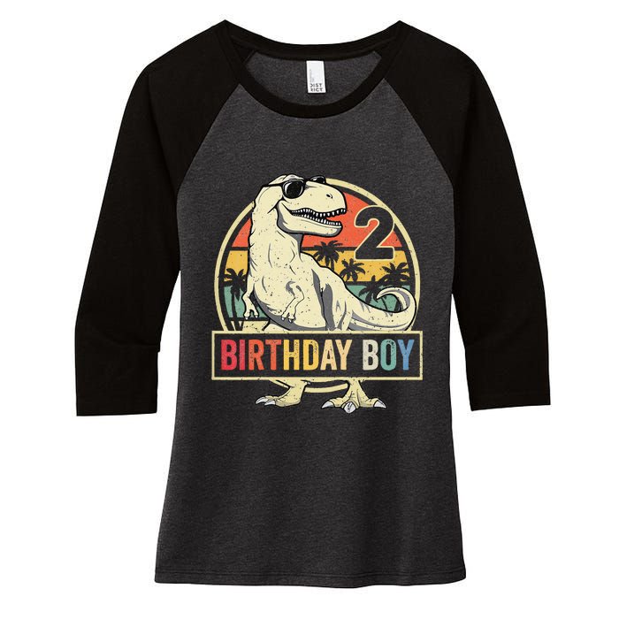 Kids 2 Year Old 2nd Birthday Boy T Rex Dinosaur Women's Tri-Blend 3/4-Sleeve Raglan Shirt