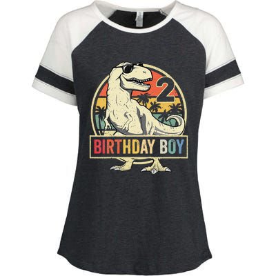 Kids 2 Year Old 2nd Birthday Boy T Rex Dinosaur Enza Ladies Jersey Colorblock Tee