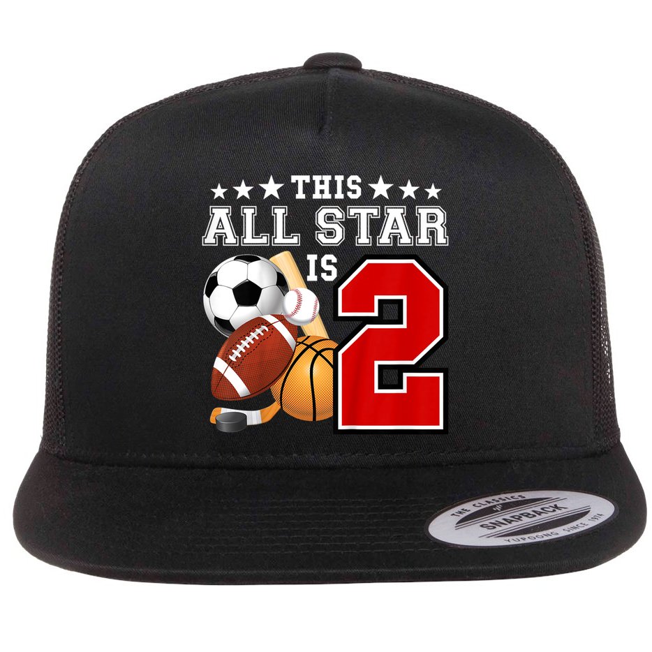 Kids 2 Year Old Sports Star Birthday Party All Sport 2nd Flat Bill Trucker Hat