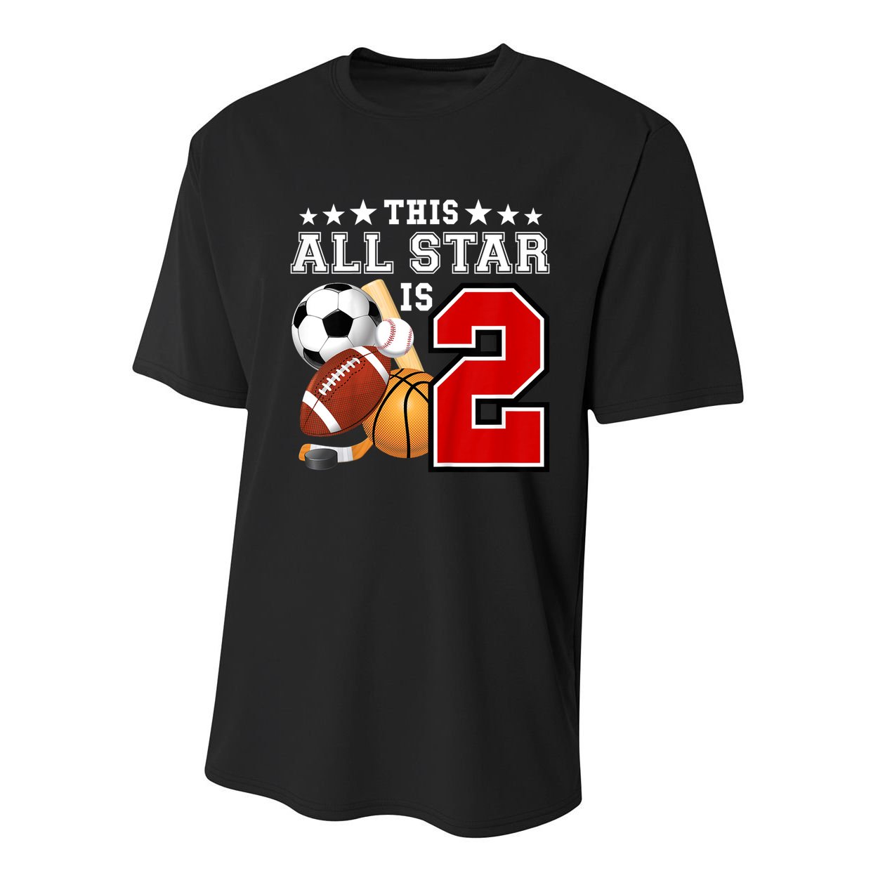 Kids 2 Year Old Sports Star Birthday Party All Sport 2nd Youth Performance Sprint T-Shirt