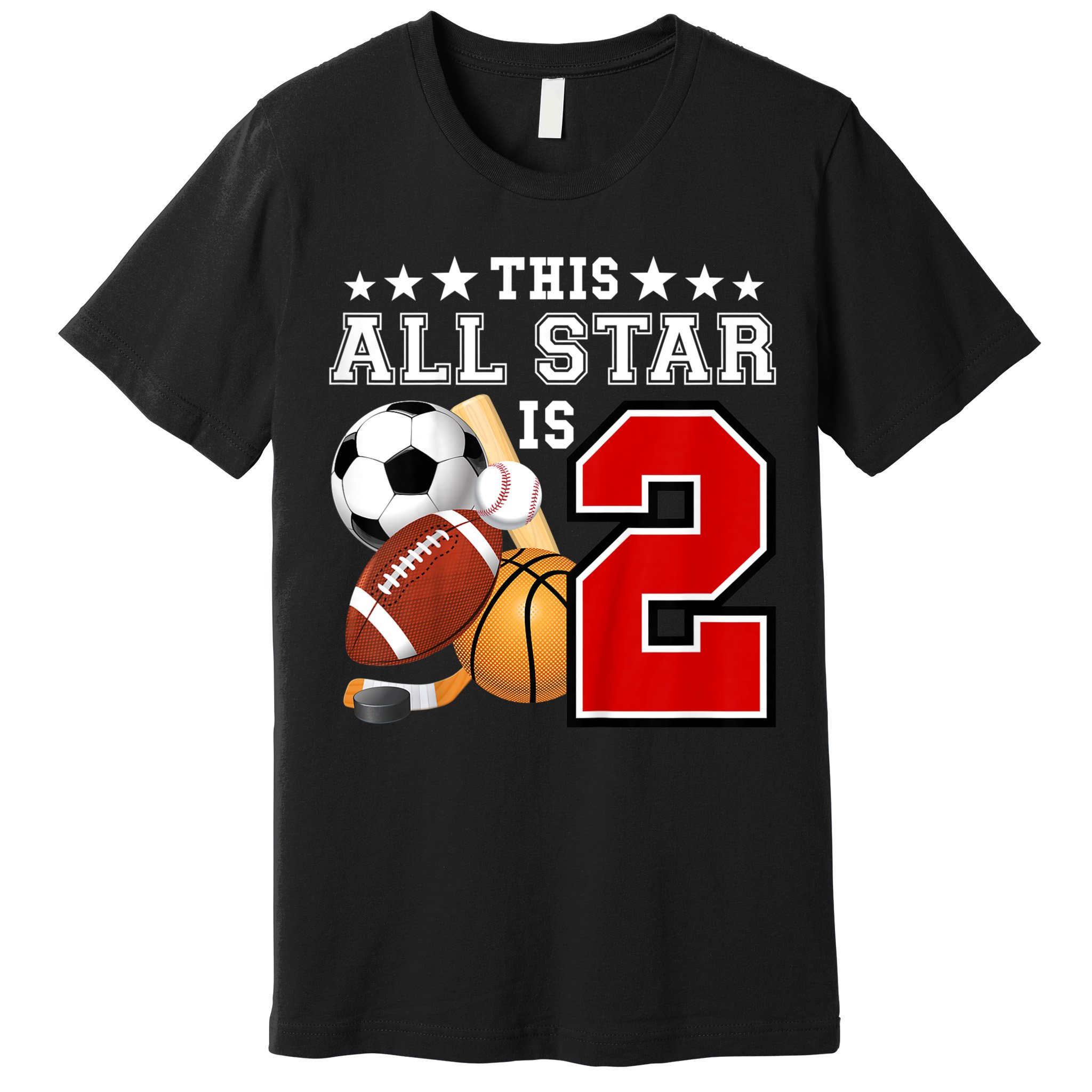 Kids 2 Year Old Sports Star Birthday Party All Sport 2nd Premium T-Shirt