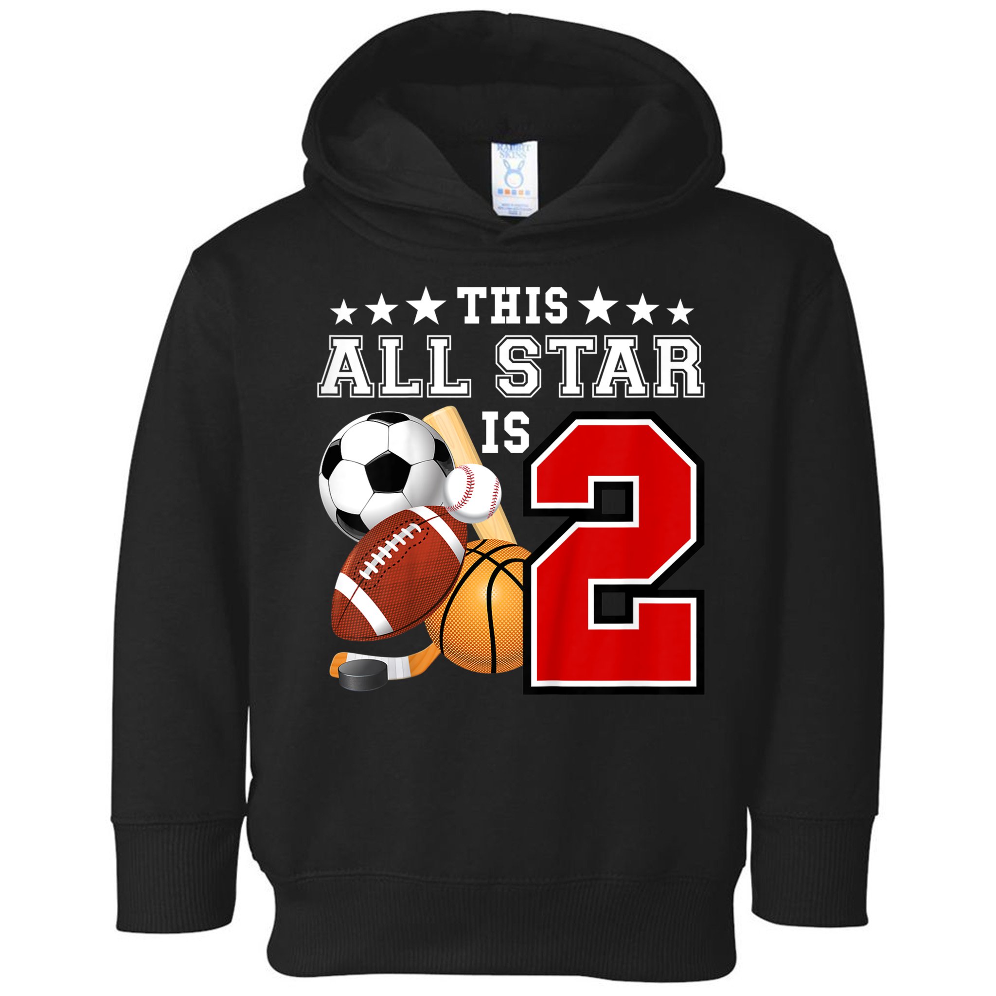 Kids 2 Year Old Sports Star Birthday Party All Sport 2nd Toddler Hoodie