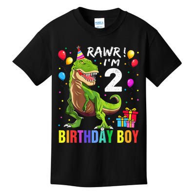 Kids 2 Year Old 2nd Birthday Boy T Rex Dinosaur Kids T-Shirt