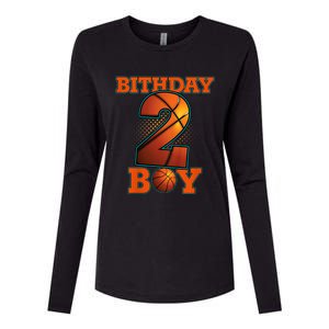 K.i.d.s 2 Years Old Basketball Boy 2nd Birthday Party Womens Cotton Relaxed Long Sleeve T-Shirt