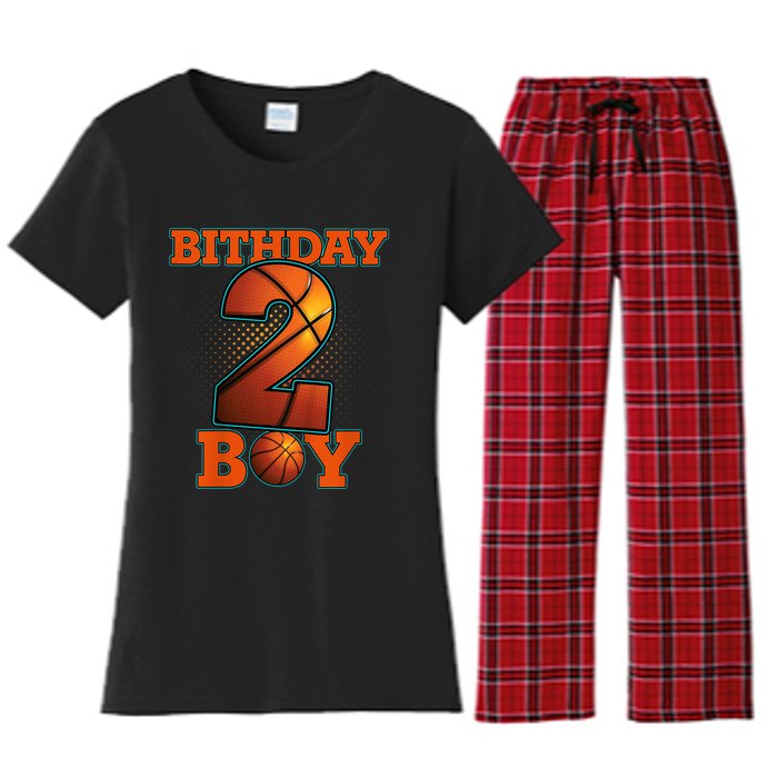 K.i.d.s 2 Years Old Basketball Boy 2nd Birthday Party Women's Flannel Pajama Set